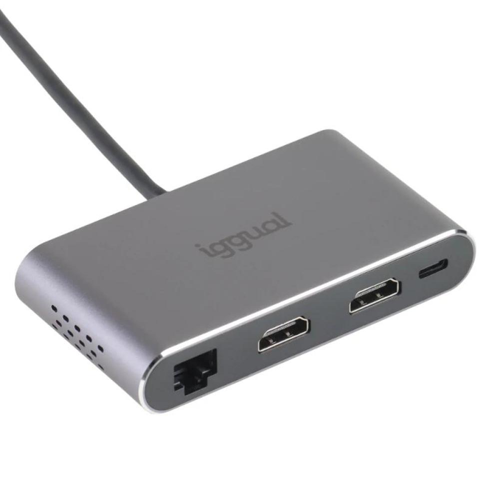 iggual Hub C 8 en 1 2xHDMI 2xUSB 2xSD RJ45 PD100W